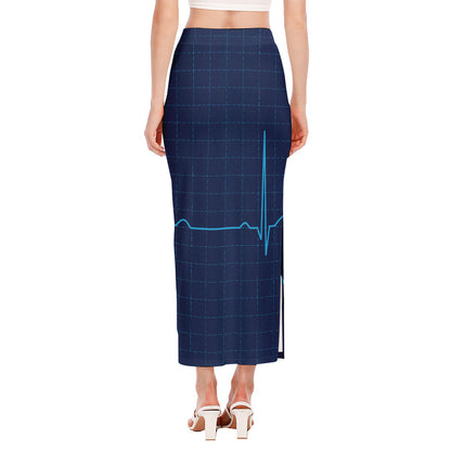 Heartbeat Electrocardiogram Print Side Slit Maxi Skirt
