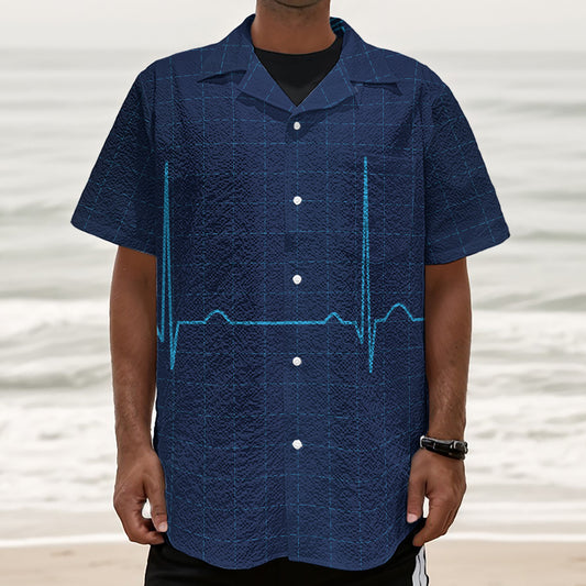 Heartbeat Electrocardiogram Print Textured Short Sleeve Shirt