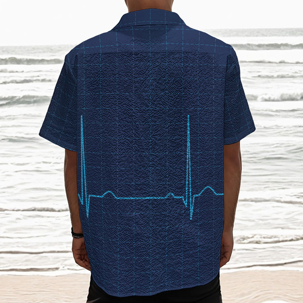 Heartbeat Electrocardiogram Print Textured Short Sleeve Shirt