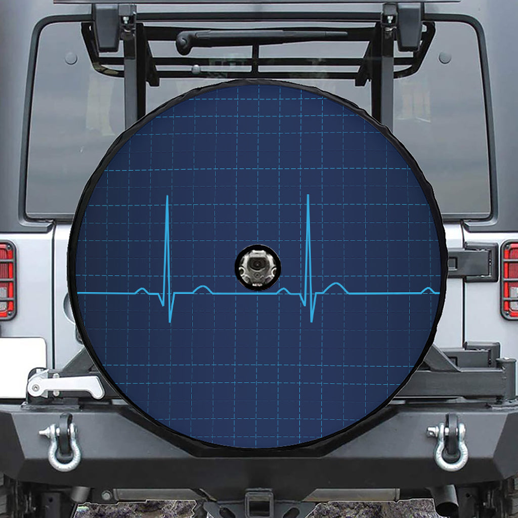 Heartbeat Electrocardiogram Print Tire Cover With Camera Hole