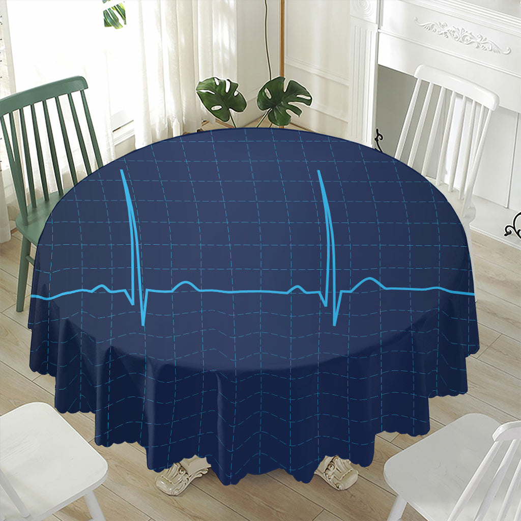 Heartbeat Electrocardiogram Print Waterproof Round Tablecloth