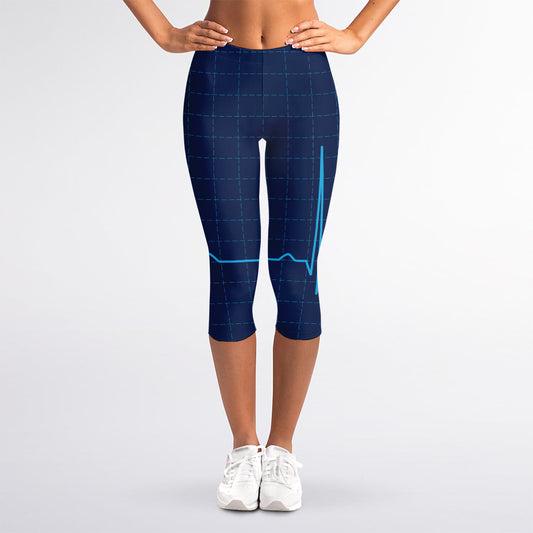 Heartbeat Electrocardiogram Print Women's Capri Leggings