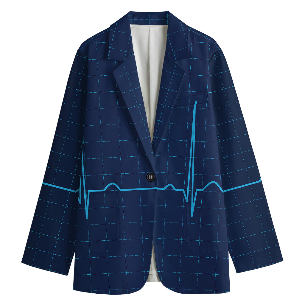 Heartbeat Electrocardiogram Print Women's Cotton Blazer
