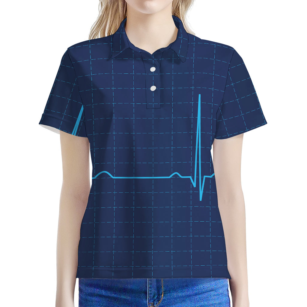 Heartbeat Electrocardiogram Print Women's Polo Shirt