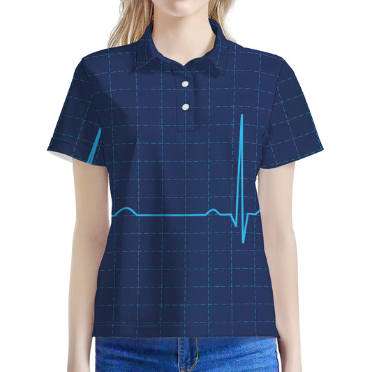 Heartbeat Electrocardiogram Print Women's Polo Shirt