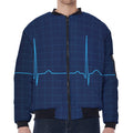 Heartbeat Electrocardiogram Print Zip Sleeve Bomber Jacket
