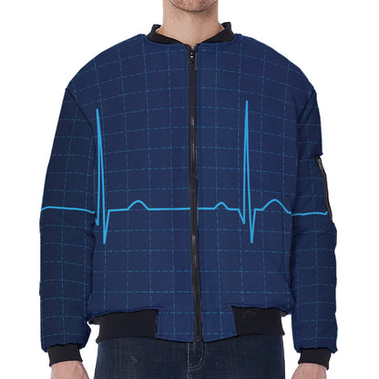 Heartbeat Electrocardiogram Print Zip Sleeve Bomber Jacket