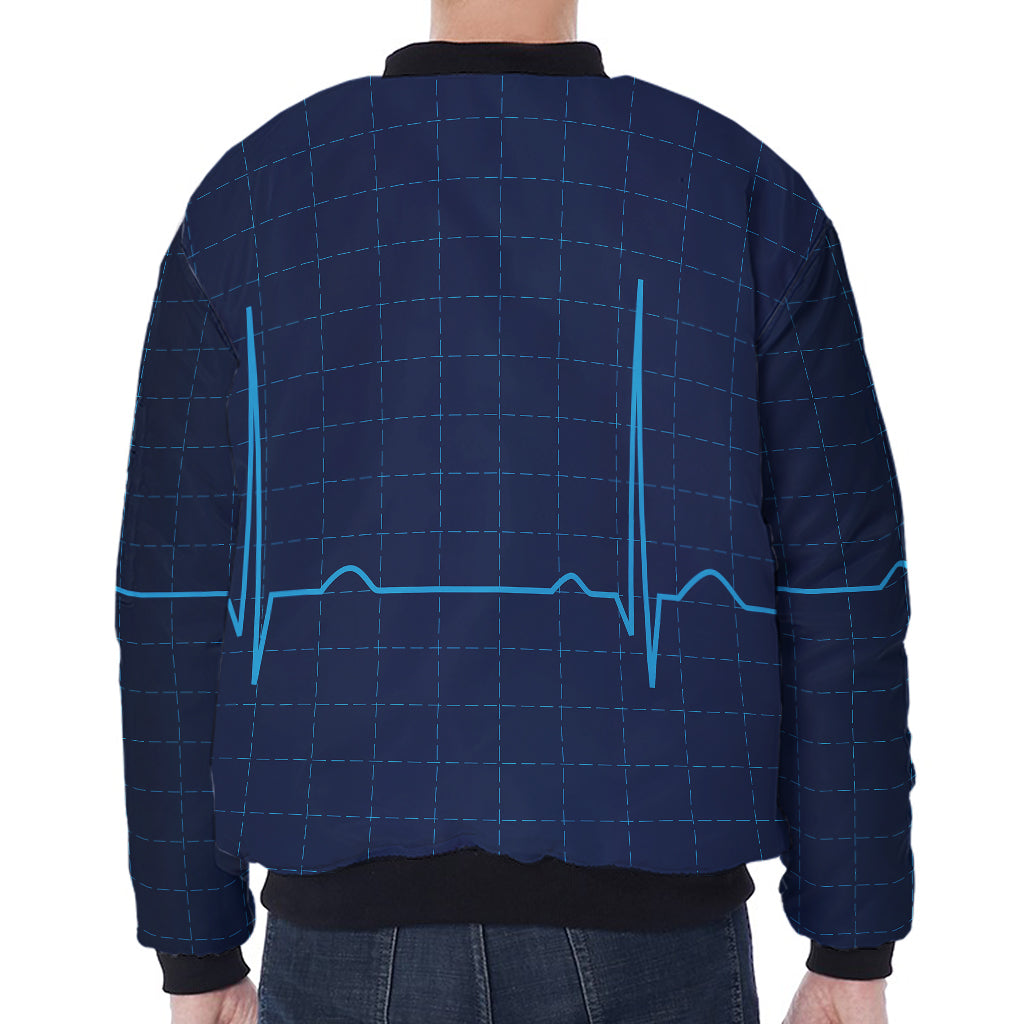 Heartbeat Electrocardiogram Print Zip Sleeve Bomber Jacket