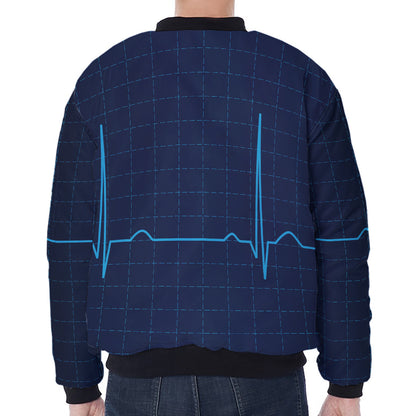 Heartbeat Electrocardiogram Print Zip Sleeve Bomber Jacket
