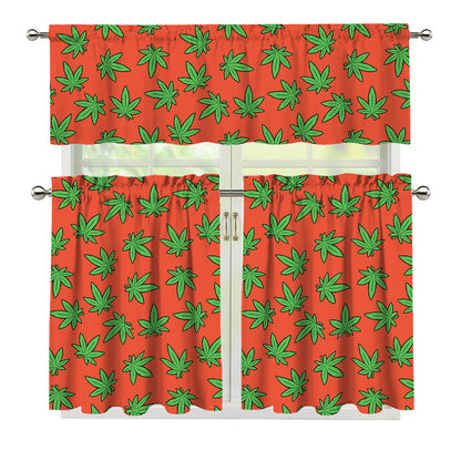 Hemp Leaf Pattern Print 3 Piece Kitchen Curtains
