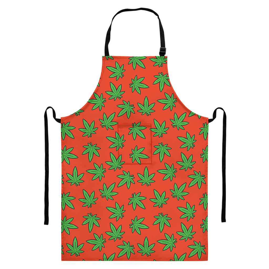 Hemp Leaf Pattern Print Bib Apron With Pocket