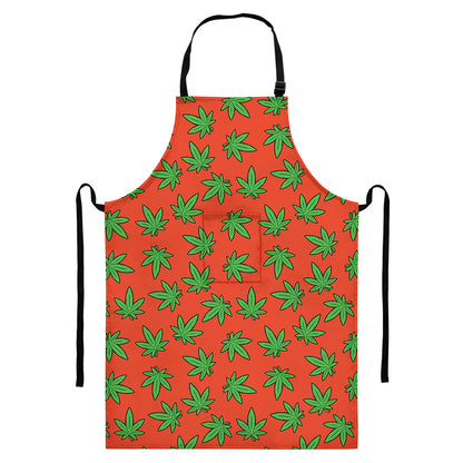Hemp Leaf Pattern Print Bib Apron With Pocket