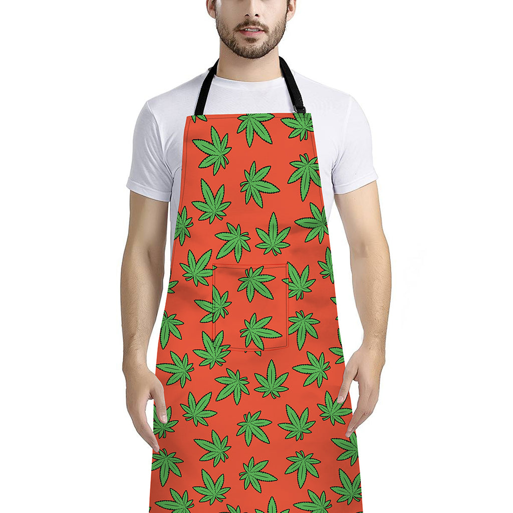 Hemp Leaf Pattern Print Bib Apron With Pocket