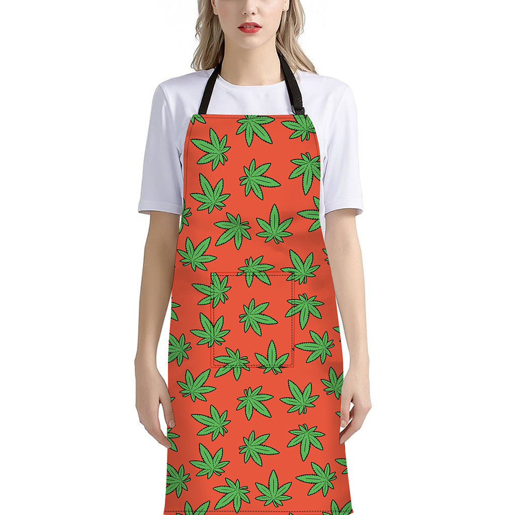 Hemp Leaf Pattern Print Bib Apron With Pocket