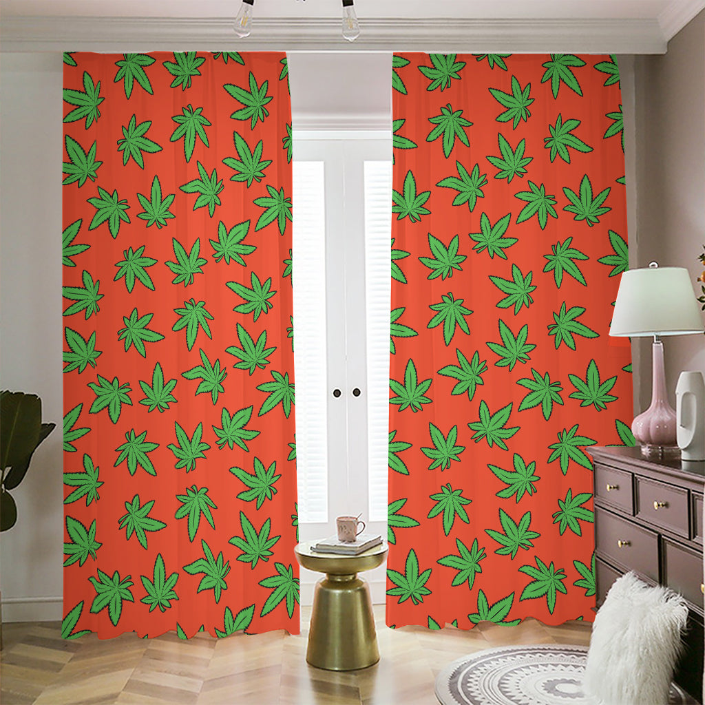 Hemp Leaf Pattern Print Blackout Pencil Pleat Curtains