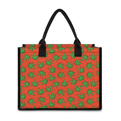 Hemp Leaf Pattern Print Canvas Tote Bag