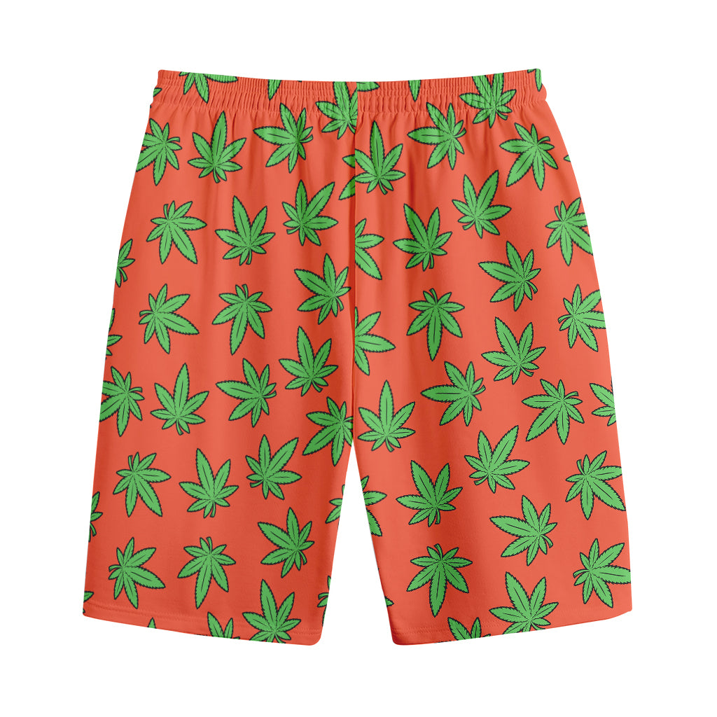 Hemp Leaf Pattern Print Cotton Shorts