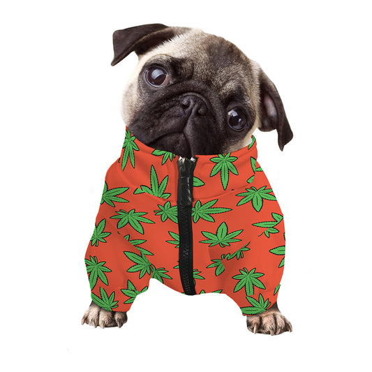 Hemp Leaf Pattern Print Dog Zip Up Jacket