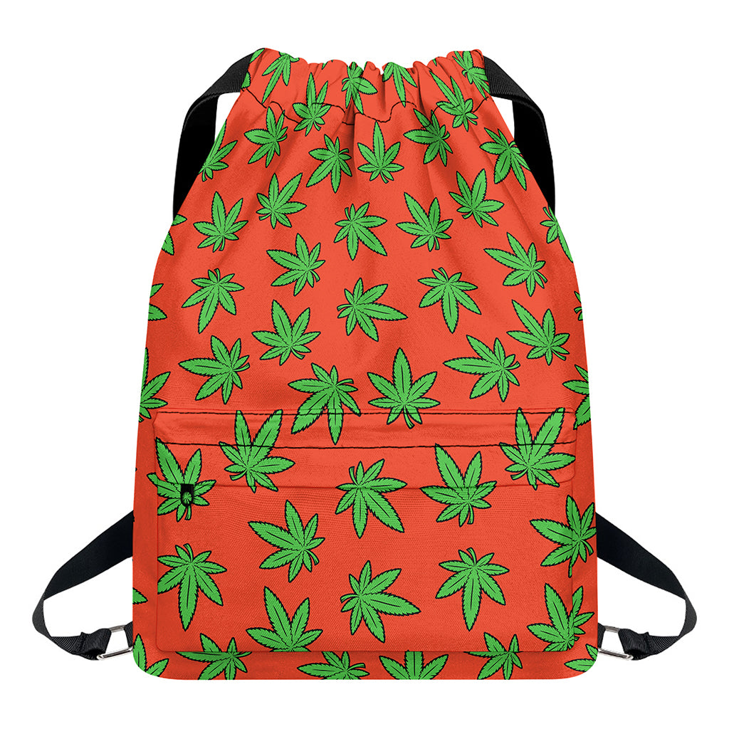 Hemp Leaf Pattern Print Drawstring Backpack
