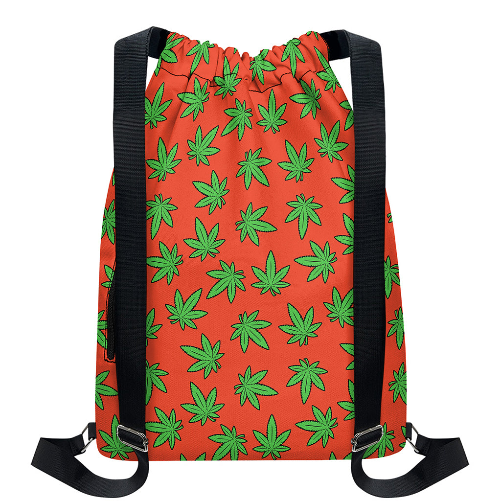 Hemp Leaf Pattern Print Drawstring Backpack