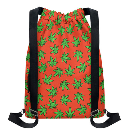 Hemp Leaf Pattern Print Drawstring Backpack