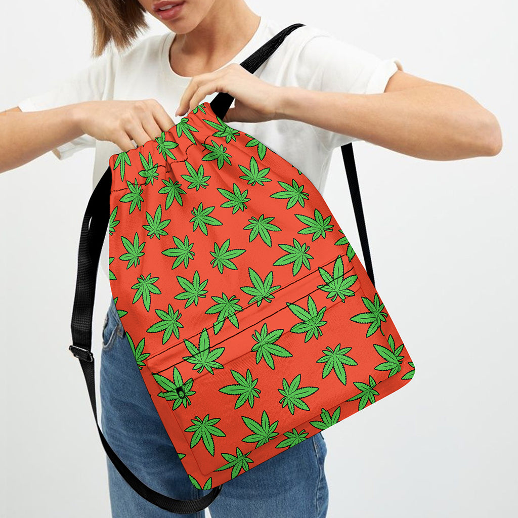 Hemp Leaf Pattern Print Drawstring Backpack