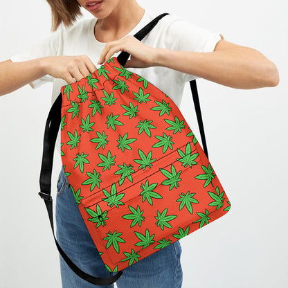 Hemp Leaf Pattern Print Drawstring Backpack