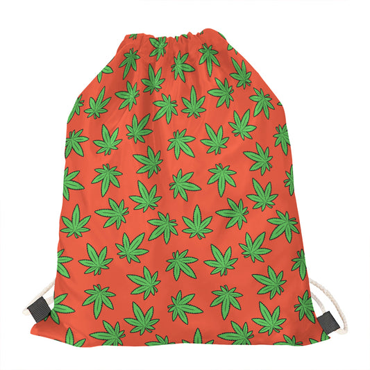 Hemp Leaf Pattern Print Drawstring Bag
