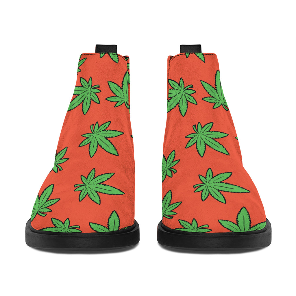 Hemp Leaf Pattern Print Flat Ankle Boots