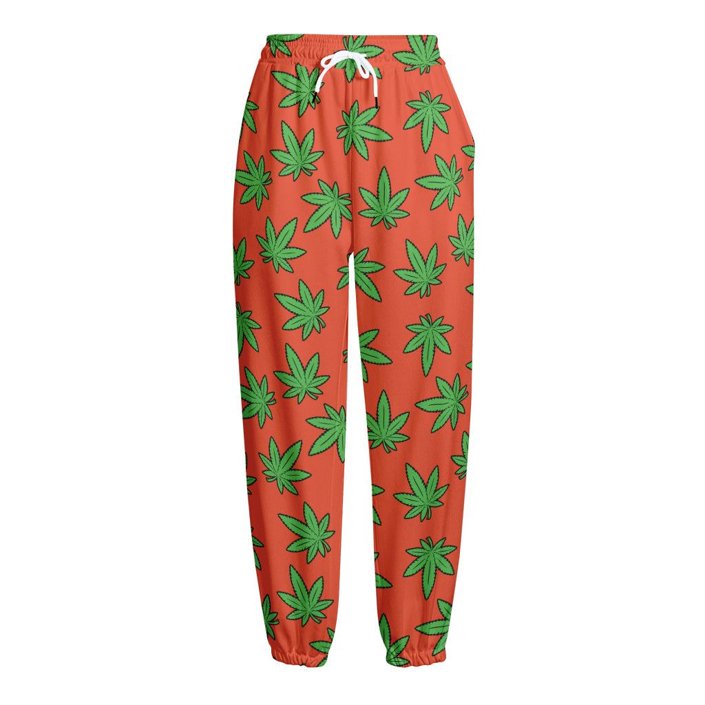 Hemp Leaf Pattern Print Fleece Lined Knit Pants