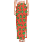 Hemp Leaf Pattern Print High Slit Maxi Skirt