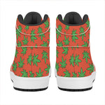 Hemp Leaf Pattern Print High Top Leather Sneakers