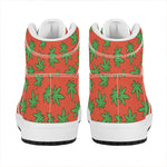 Hemp Leaf Pattern Print High Top Leather Sneakers