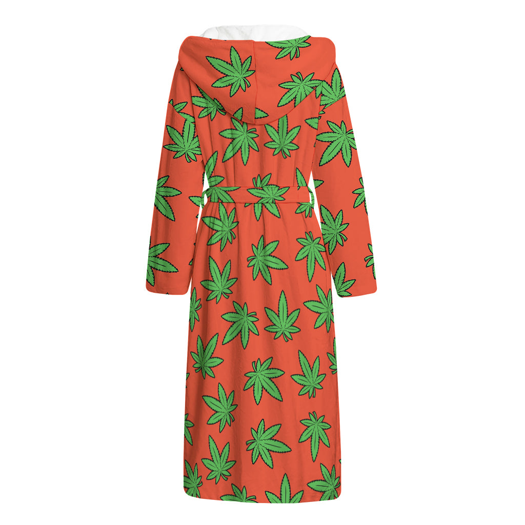 Hemp Leaf Pattern Print Hooded Bathrobe