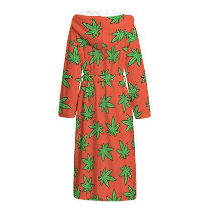Hemp Leaf Pattern Print Hooded Bathrobe
