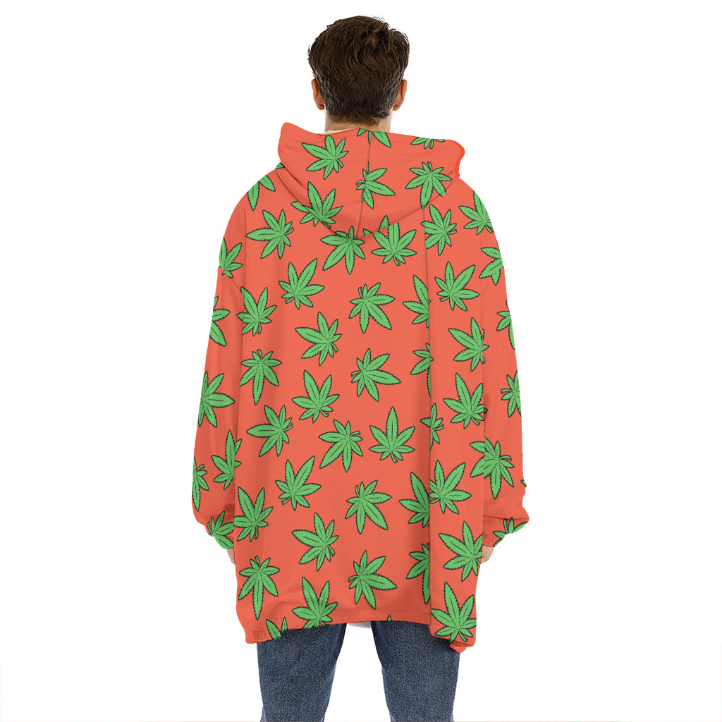 Hemp Leaf Pattern Print Hoodie Blanket