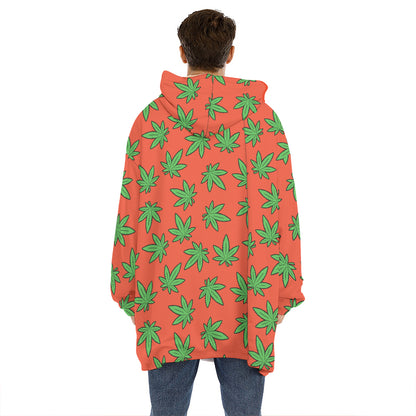 Hemp Leaf Pattern Print Hoodie Blanket