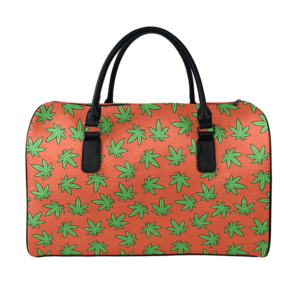 Hemp Leaf Pattern Print Leather Duffle Bag
