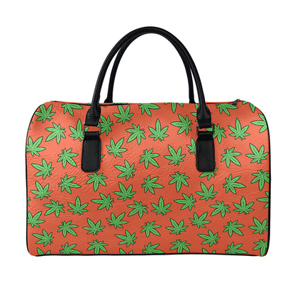 Hemp Leaf Pattern Print Leather Duffle Bag