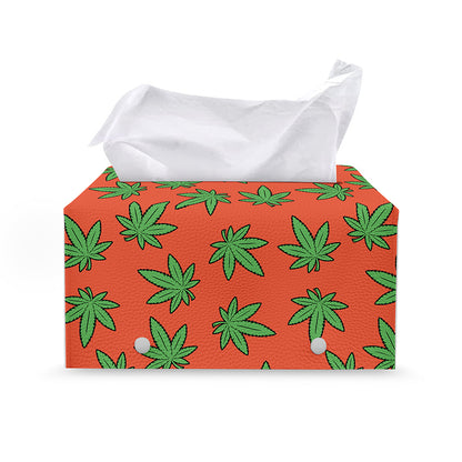 Hemp Leaf Pattern Print Leather Tissue Box Cover