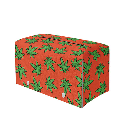 Hemp Leaf Pattern Print Leather Tissue Box Cover
