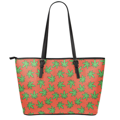 Hemp Leaf Pattern Print Leather Tote Bag