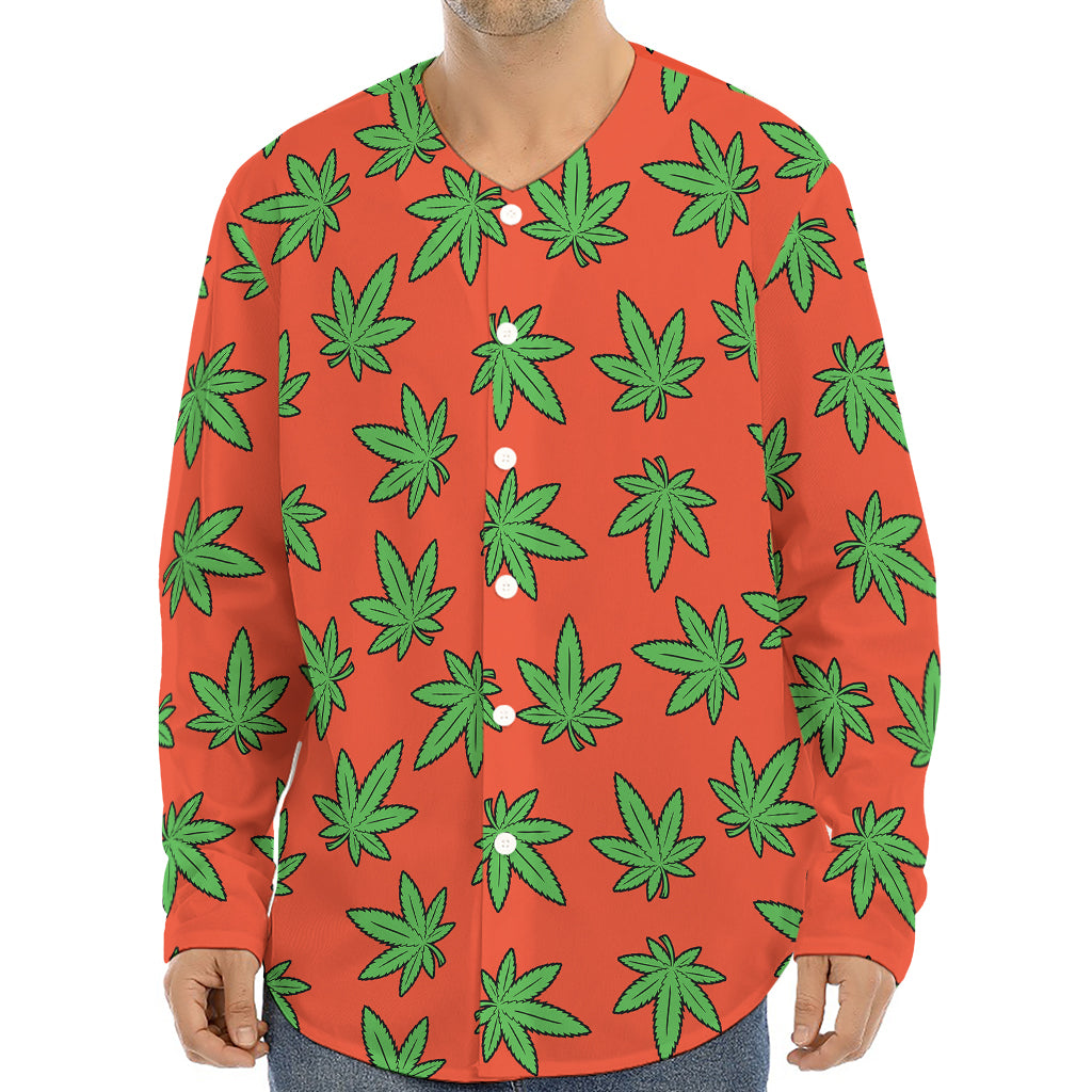 Hemp Leaf Pattern Print Long Sleeve Baseball Jersey