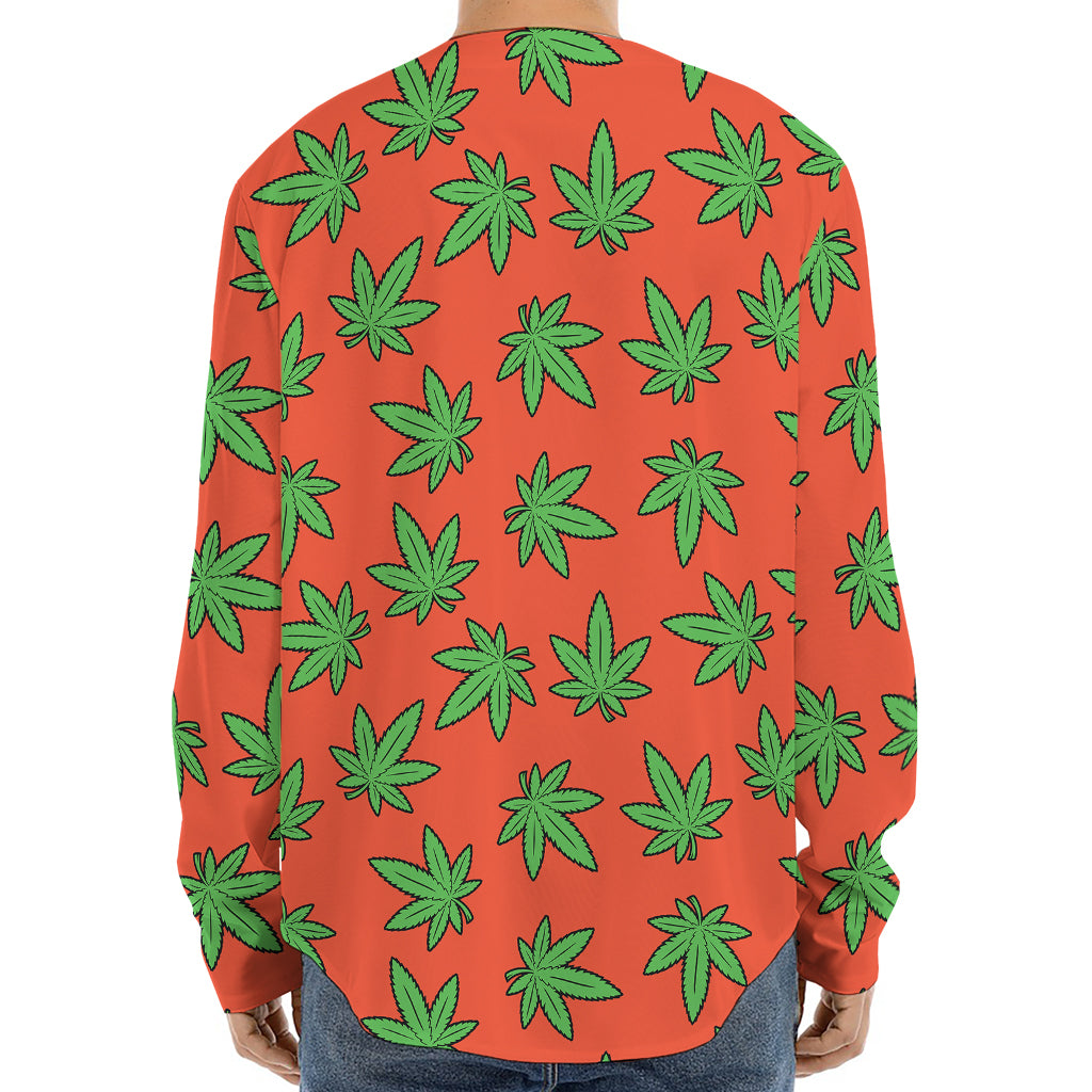 Hemp Leaf Pattern Print Long Sleeve Baseball Jersey