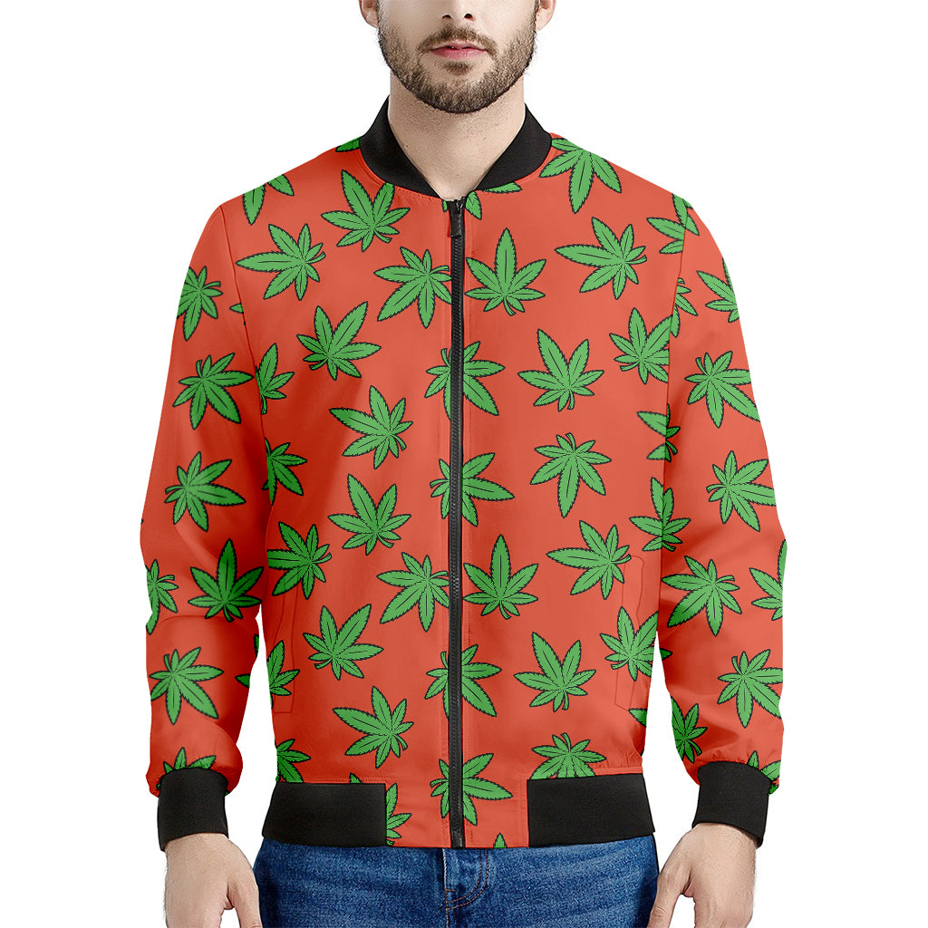 Hemp Leaf Pattern Print Men's Bomber Jacket