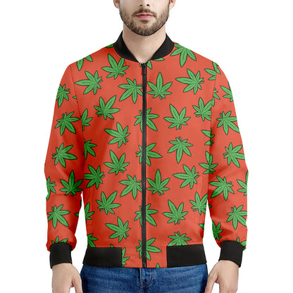 Hemp Leaf Pattern Print Men's Bomber Jacket