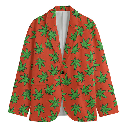 Hemp Leaf Pattern Print Men's Cotton Blazer