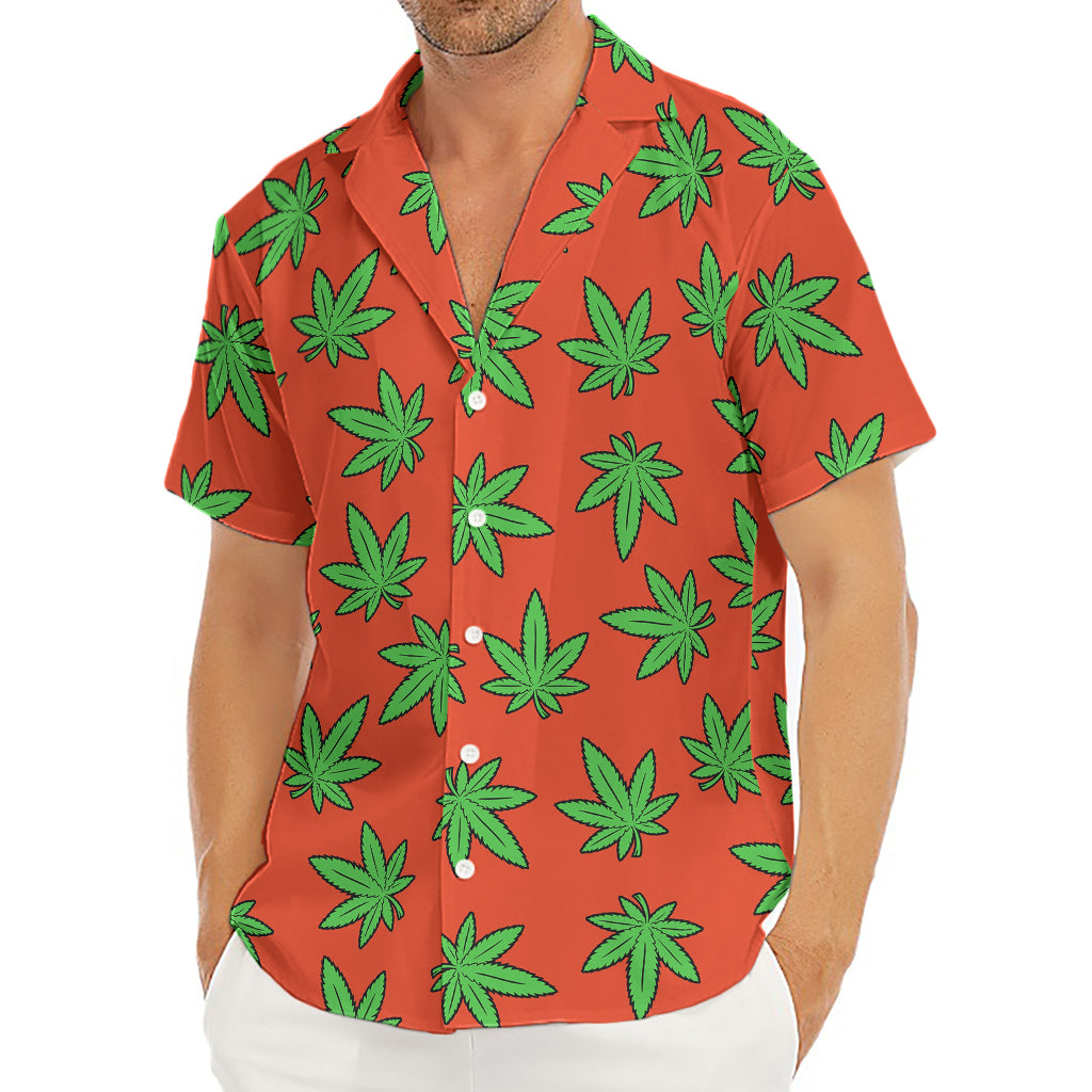 Hemp Leaf Pattern Print Men's Deep V-Neck Shirt