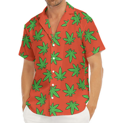 Hemp Leaf Pattern Print Men's Deep V-Neck Shirt