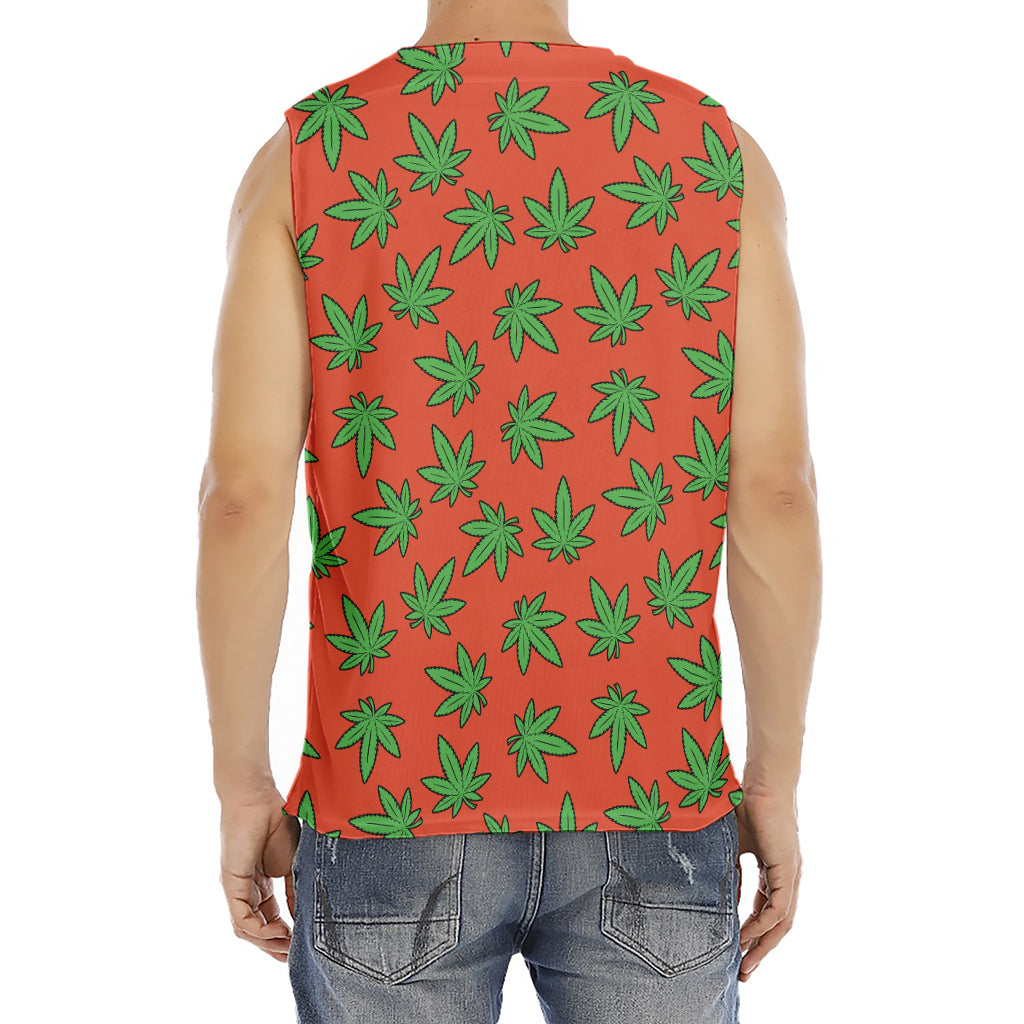 Hemp Leaf Pattern Print Men's Fitness Tank Top